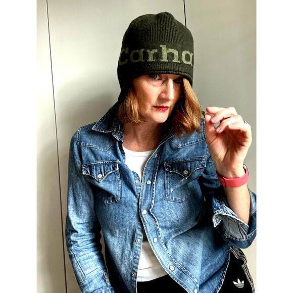 Carhartt Sherpa Lined Beanie Green Knit Covers ears Winter Outdoor - Picture 6 of 6